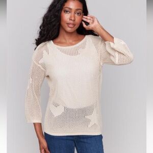 Charlie B Delise Open Knit Heart Star Delisle Sweater Size XL NWT